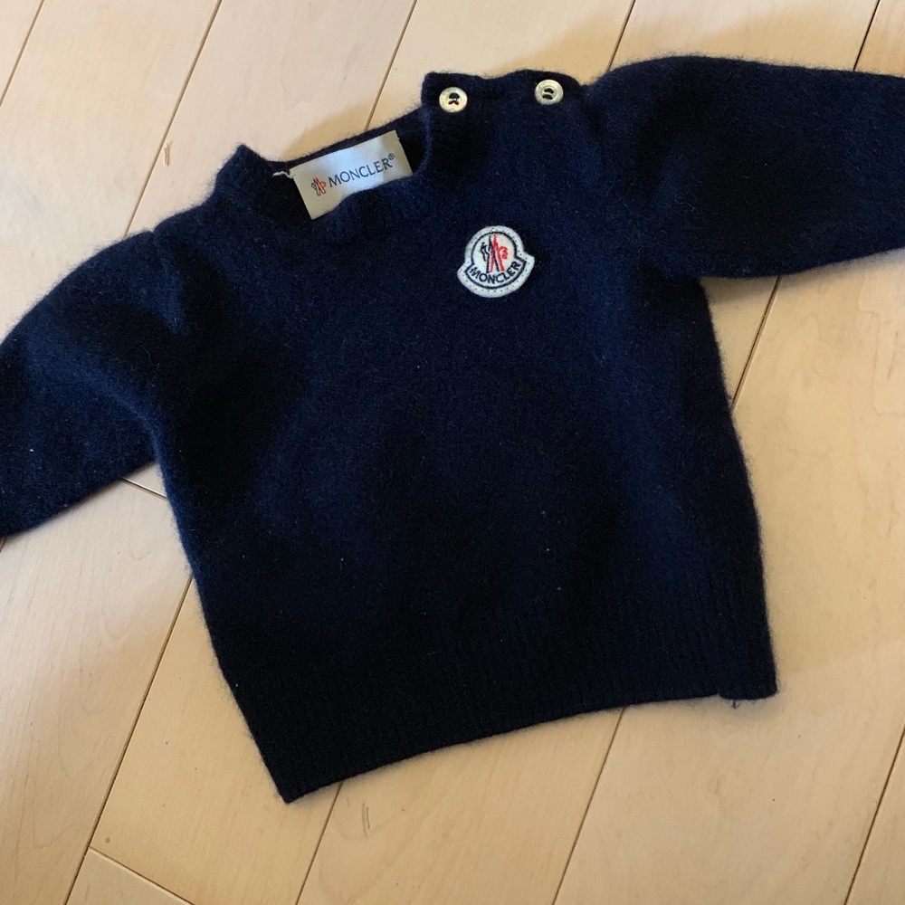 Moncler navy baby sweater. Worn twice. Size 3-6m.